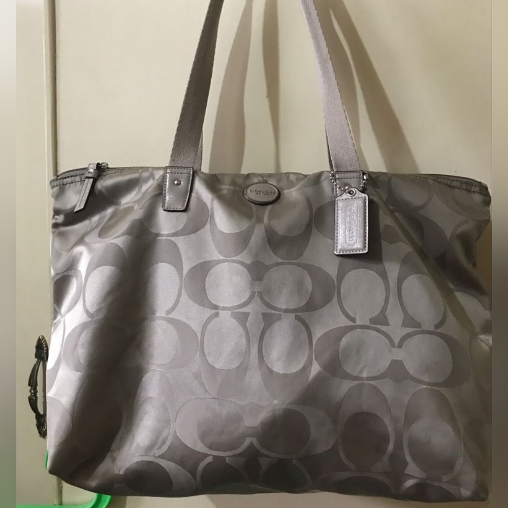 Coach Gray Signature Nylon Weekender Bag